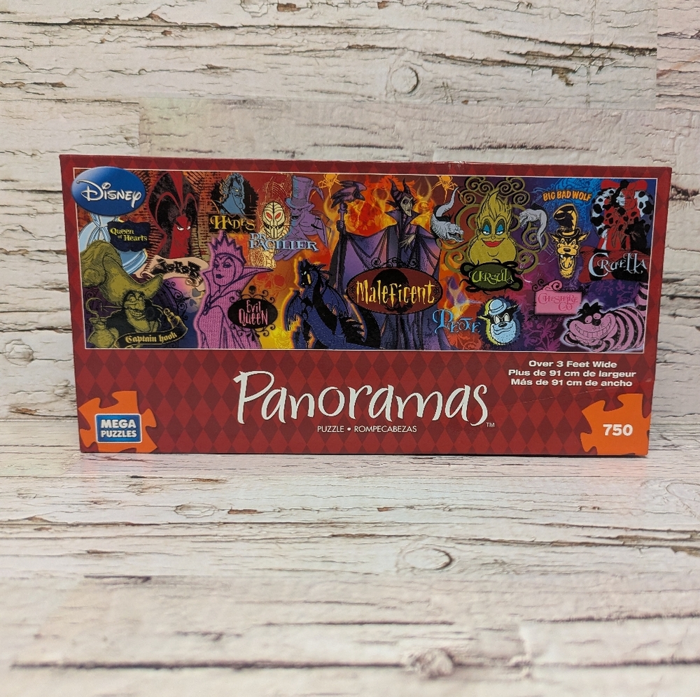 DISNEY Panoramas Vile Villans 750 Piece Puzzle 2014 Mega Puzzles 3 Ft Long
